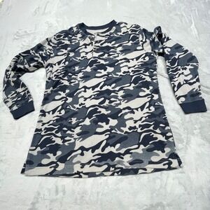 Mountain Lake Mens Henley Shirt L Blue Camo 100% Cotton Waffle Knit Long Sleeve